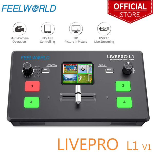 FEELWORLD  LIVEPRO L1 V1 Multi Format Video Mixer Switcher 4xHDMI Inputs Camera Production USB3.0 Live Streaming Youtube