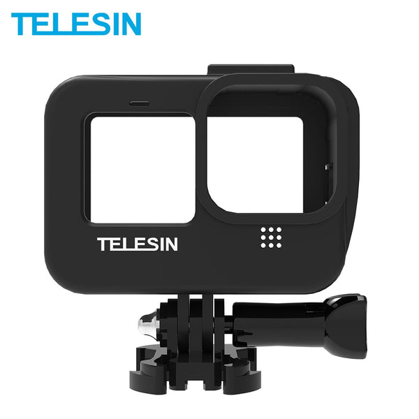 TELESIN Vlog Frame Housing Case Mount Bracket With Cold Shoe Battery Side Cover Hole for GoPro Hero 9 Black Camera Accessories