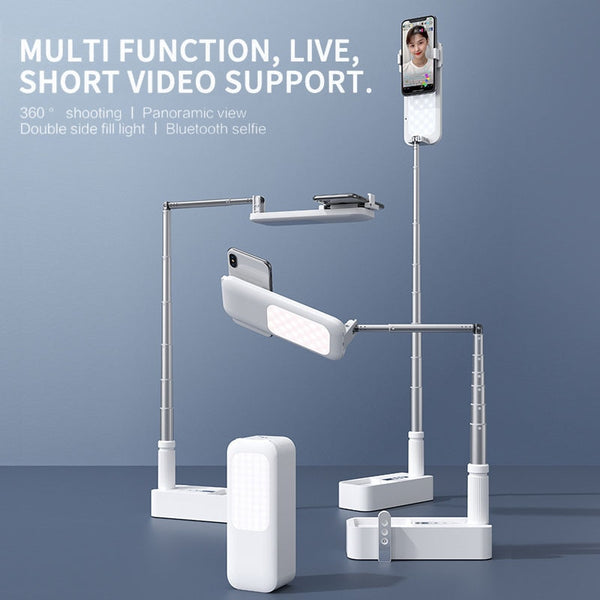 Portable Phone Holder Stand With Wireless Dimmable LED Selfie Fill Light Lamp For Live Video