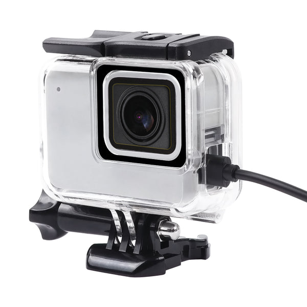 Skeleton Protective case Housing Side-opening & Backdoor with hole with lens glass for GoPro Hero 7 white silver