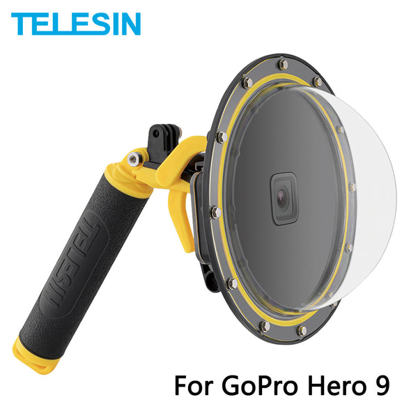 TELESIN 6'' Dome Port 30M Waterproof Housing Case With Floating Handle Trigger For GoPro Hero 9 Black Underwater Cover