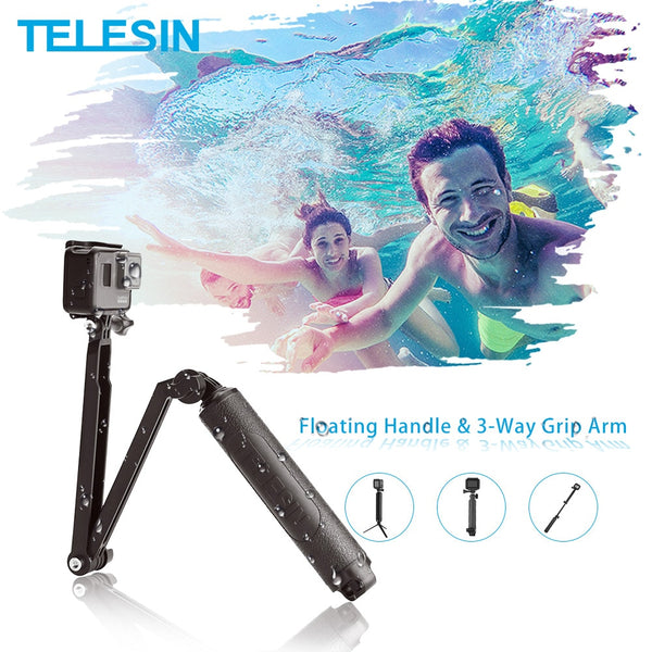 TELESIN Waterproof Selfie Stick Floating Hand Grip +3-Way Grip Arm Monopod Pole Tripod for GoPro Xiao YI SJCAM DJI Osmo Action