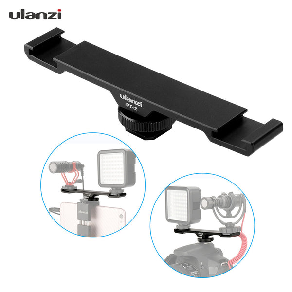 Ulanzi PT-2 Double Hot Shoe Mount Extension Bar Dual Bracket for DV DSLR Camera Smartphone Mic LED Light