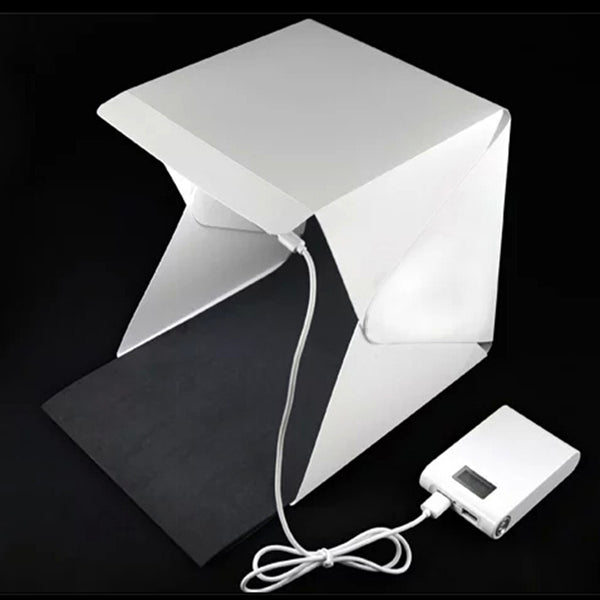 Mini Folding Studio    portable photography studio Mini foldable softbox with USB LED light  Desktop black white backgound soft